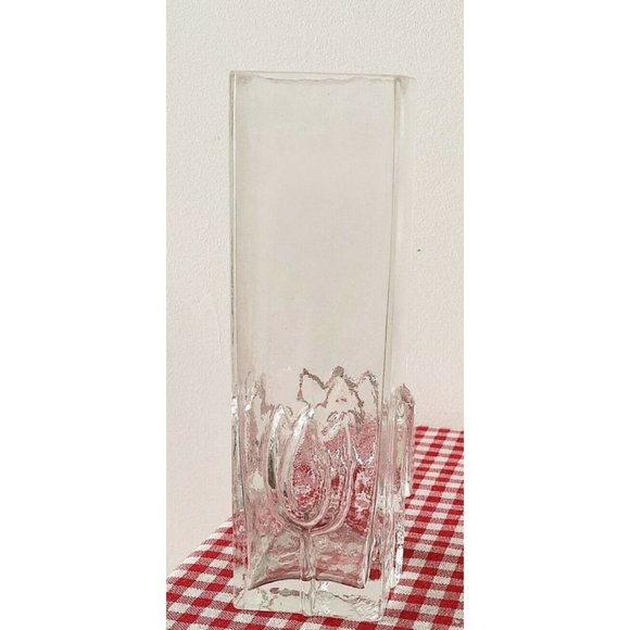Sea Glasbruk of Sweden Hand Made 9" Clear Tulip 3x3 Square Tall Vase Glass Vtg - Picture 2 of 8